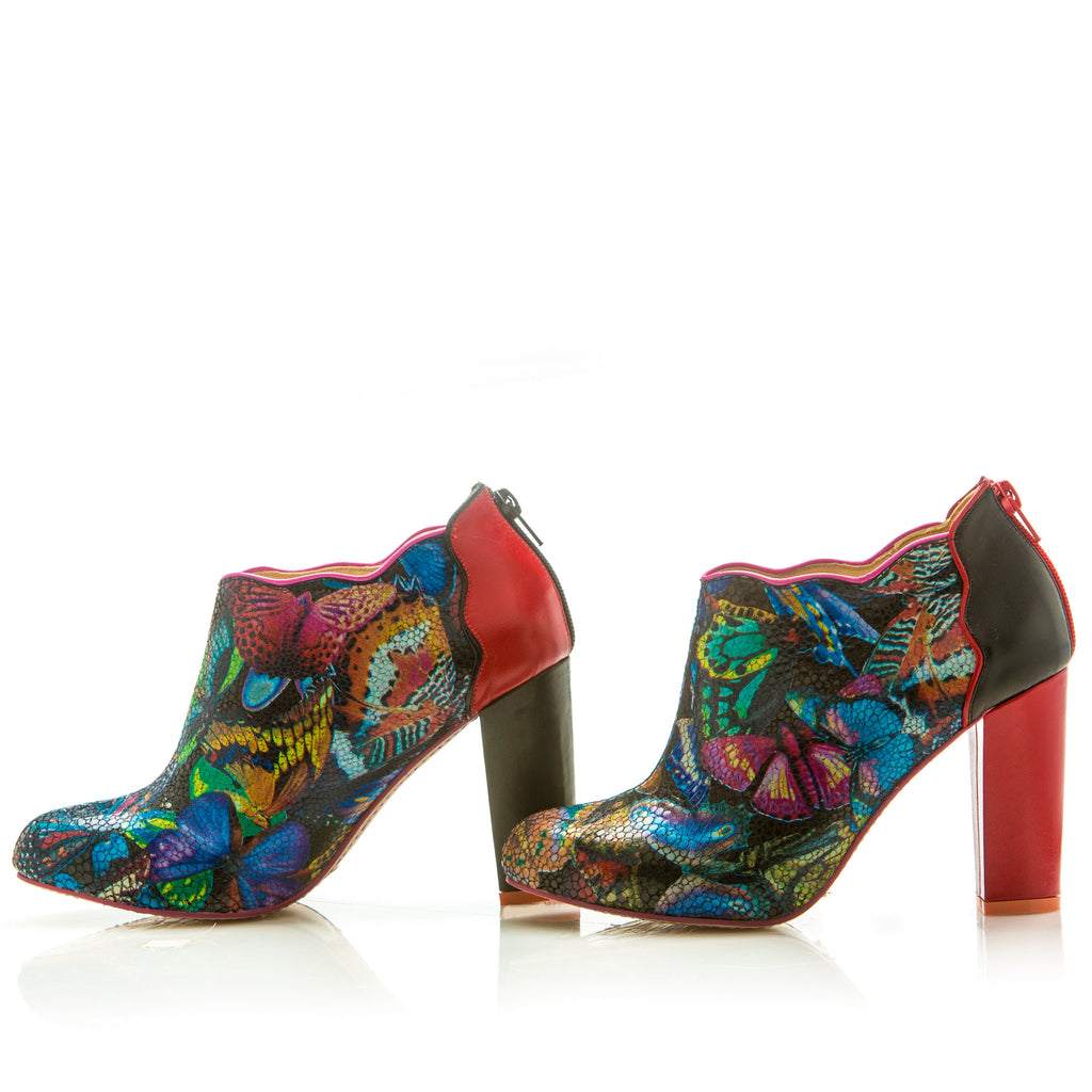 Sara Melissa Designs Thick Heel Ankle Boot Butterfly Print Black and Red