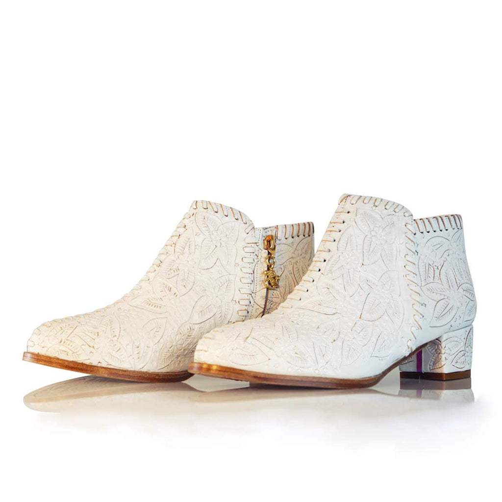 Sara Melissa Designs, shoes, white bootie,  Handtooled, Leather