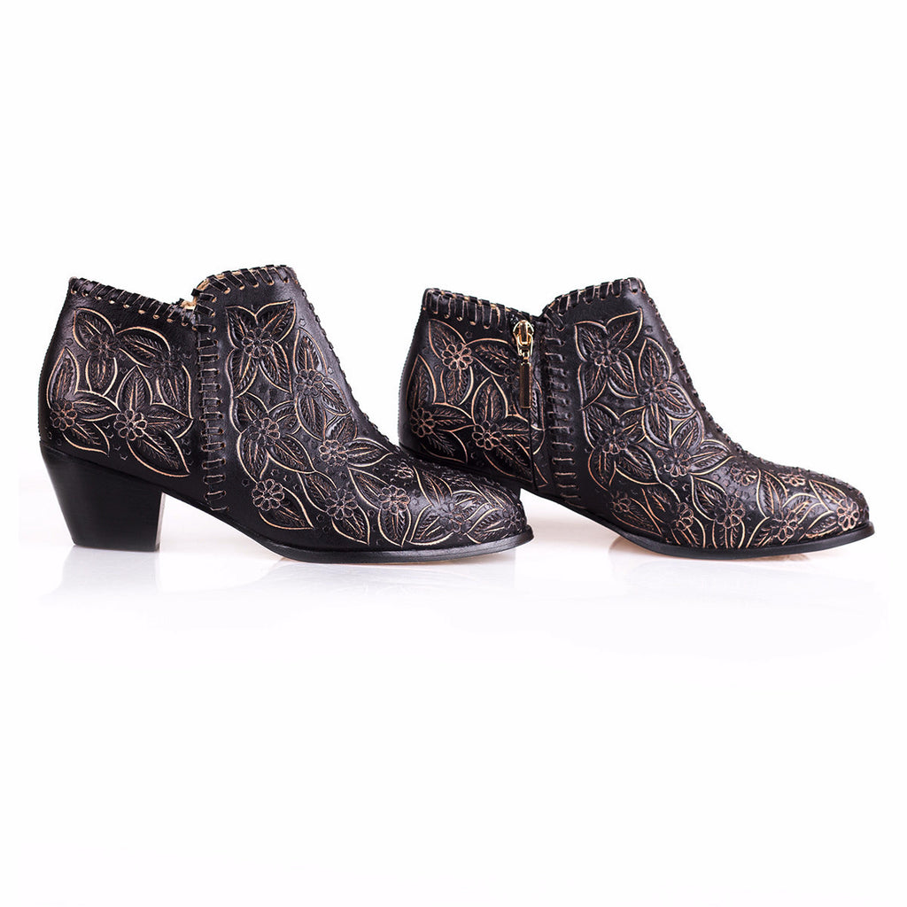 Sara Melissa Designs Shoes Ankle Bootie hand tooled leather